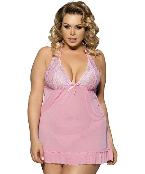Slips Comfortable Alluring Five Colors Wome's V Neck Babydoll Lingerie Sexy Sleepwear - Pink - C8190NE6WQQ