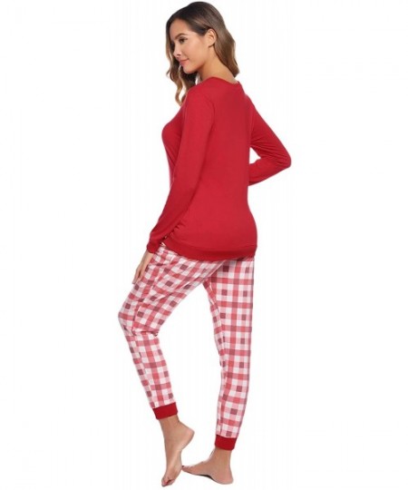 Sets Women's Cotton Long Sleeve Pajamas Set Sleepwear Dot Pattern Bottom Lounge Nightgowns - Xmas Red - CU18X8IH36A