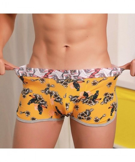 Boxer Briefs Cute Cartoon Animal Floral Printed Tight Boxer Shorts Soft Cotton Pouch Briefs Trunks Underpants for Men (M- Yel...