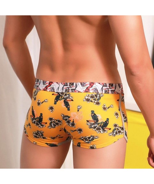 Boxer Briefs Cute Cartoon Animal Floral Printed Tight Boxer Shorts Soft Cotton Pouch Briefs Trunks Underpants for Men (M- Yel...