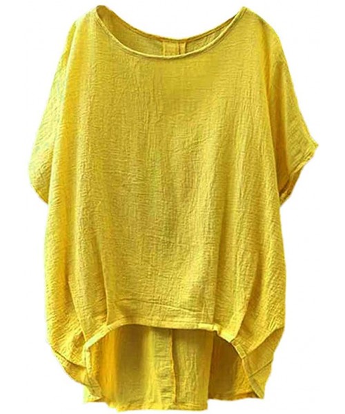 Nightgowns & Sleepshirts Lady Linen Solid T-Shirt Casual Plain Loose Blouse Shirt Asymmetrical TopsWomen - Yellow - C418NLR6X73