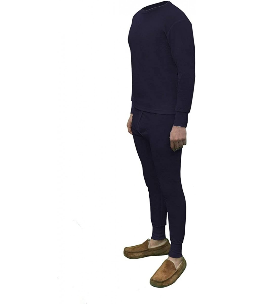 Thermal Underwear Men's Cotton Waffle Knit Thermals Navy - C3198TZZHO2