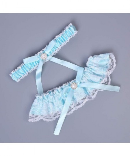 Garters & Garter Belts Elegant Blue Rhinestone Lace Wedding Garters for Bride Garter Set 2 Pcs - N-blue - CL18Y8YELDU