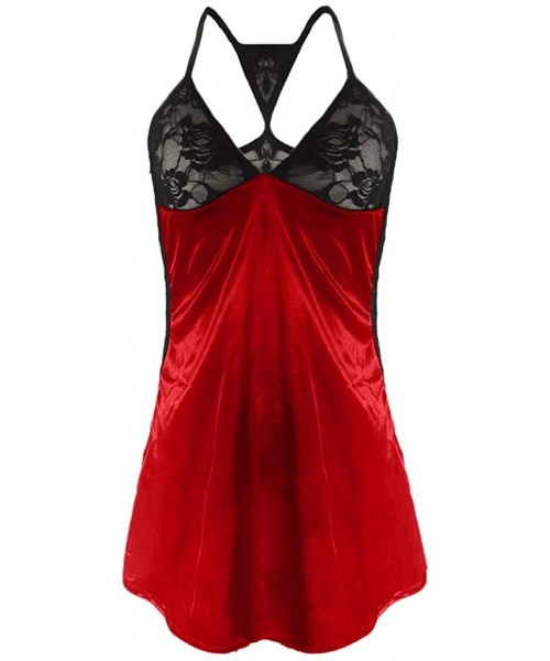Baby Dolls & Chemises Fashion Womens Plus Size Babydoll Lace Silks Lingerie G-String Set Underwear - A Red - CM195ZR46I0