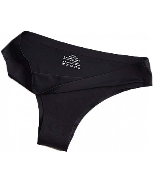 Panties Women Yoga Briefs Ice Silk Seamless Low Waist Sporting Thong Solid Color Panties Briefs - Black - C4195ZXMRUN