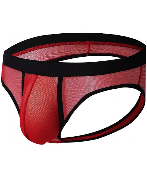 Boxer Briefs Men's Breathable Mesh Jockstrap See-Through Backless Briefs Pouch Underwear - Red - C8197AGX7K8