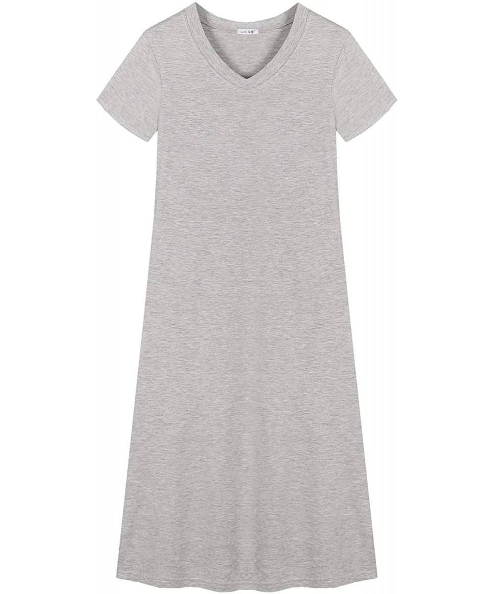 Nightgowns & Sleepshirts Women's Cotton V Neck Nightgowns Full Slip Long Loose Tank Night Dress Tz06 - 02 Light Grey - C918NX...