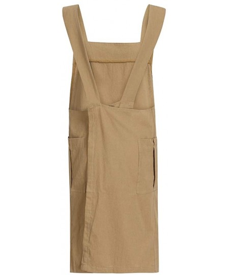 Slips Dress for Women Elegant for Office-Cotton Linen Sleeveless Pockets Dress Casual Tunic Midi Pinafore Apron Dresses - 00a...