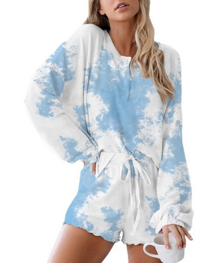 Sets Women's Tie Dye Long Sleeve Short Pajama Set Loungewear Sleepwear Nightwear - Blue - CL198Q3UAAH