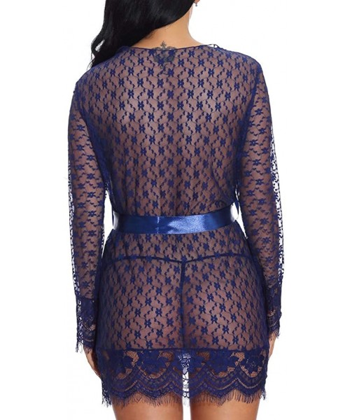 Slips Women Lace Lingerie Underwear Dress Set Sexy Underwear Bra and Briefs Kimono - Blue - C718ZQWYEHZ