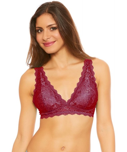 Bras Women's Bralette Bra Sexy Halter Convertible Soft Cup Wire-Free Lace (Reg and Plus Size) - Burgundy - CB18WRHL04O