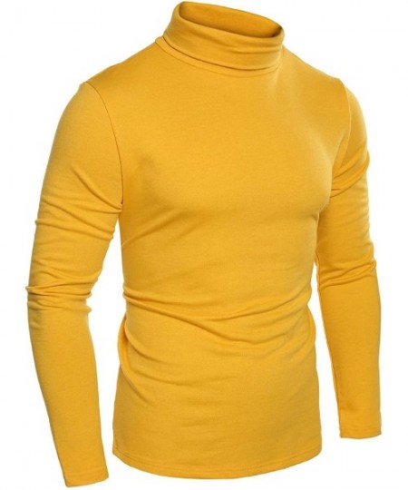 Thermal Underwear Men's Slim Fit Turtleneck T Shirts Casual Cotton Thermal Pullover Sweaters - Yellow00 - CP184R272GH