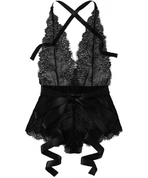 Slips Mini Bodysuit Sexy Lingerie Underwear for Women- Lingerie One Piece Babydoll Bandage Uniform Nightgowns - Black3 - CY19...
