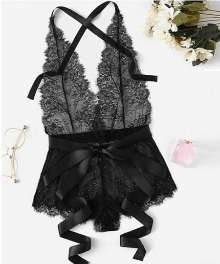 Slips Mini Bodysuit Sexy Lingerie Underwear for Women- Lingerie One Piece Babydoll Bandage Uniform Nightgowns - Black3 - CY19...