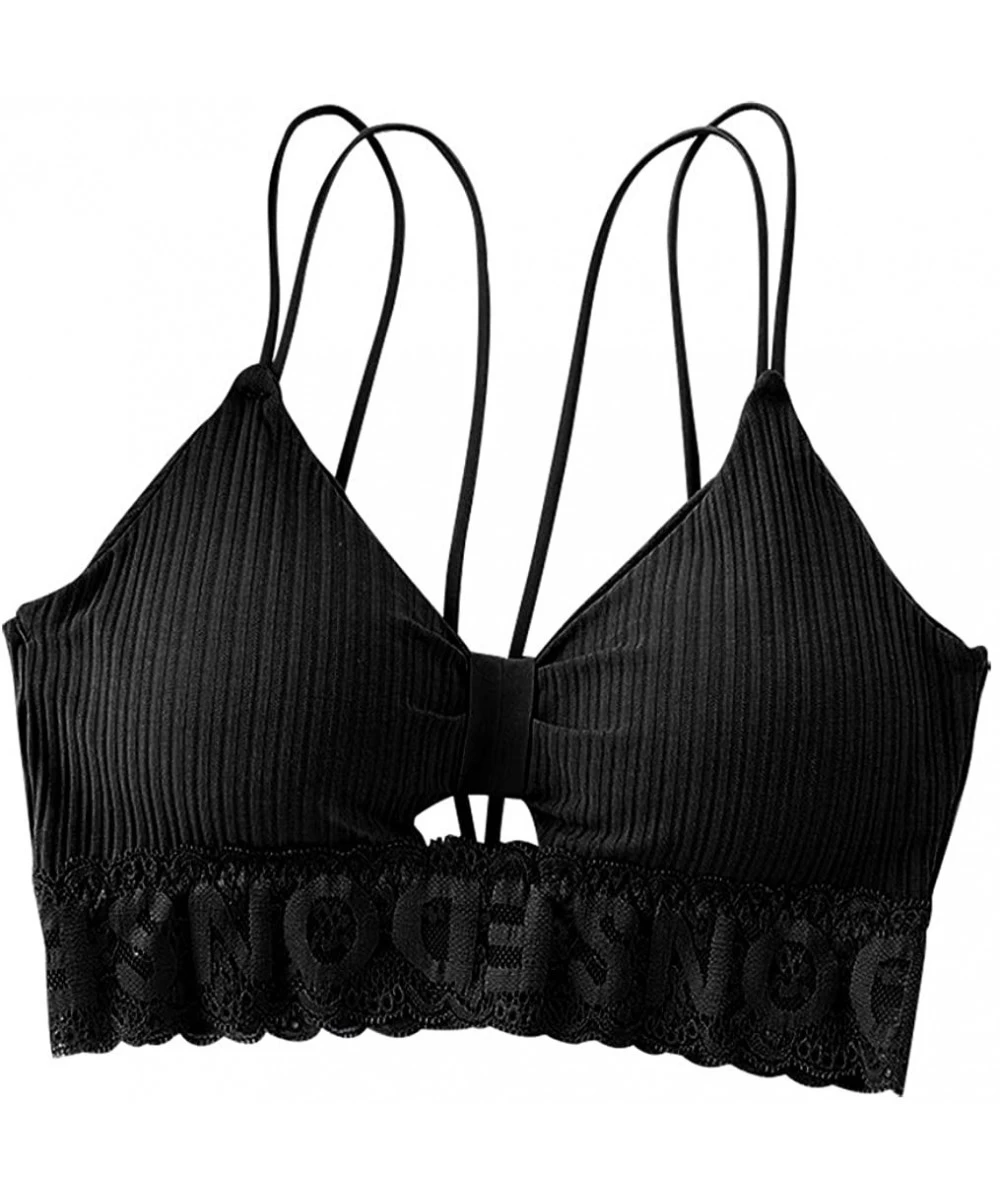 Robes Women Sexy Bra Solid Vest Lace Camisole Breathable Push Up Top Underwear - Black - CD194UNL0RM