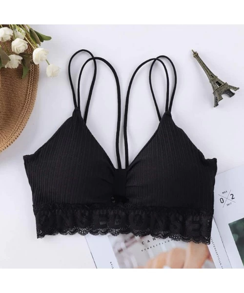 Robes Women Sexy Bra Solid Vest Lace Camisole Breathable Push Up Top Underwear - Black - CD194UNL0RM