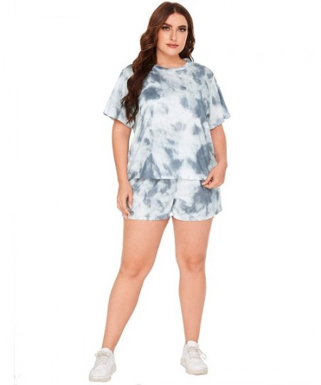 Sets Women Plus Size Pajamas Sets Tie Dye Short Sleeve Casual Loungewear Sleepwear PJ - Grey - CK19C9W0QCY