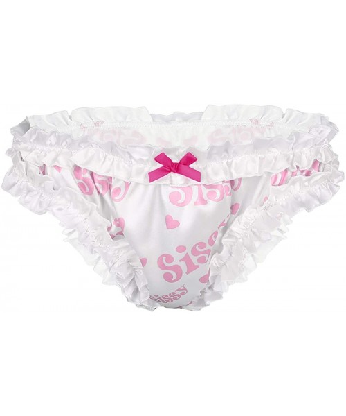 Briefs Men Soft Satin Brief Silky Satin Billowy Ruffle Lace Bikini Sissy Briefs Underwear Panties - Pink B - CB18KA4ZKC6