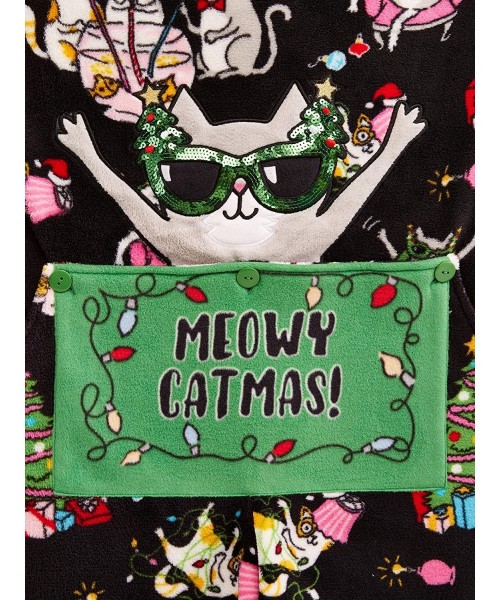 Sets Women's Christmas Cat Dropseat Union Suit Pajamas Pjs (XL- Multicolor) - C818LDRU235