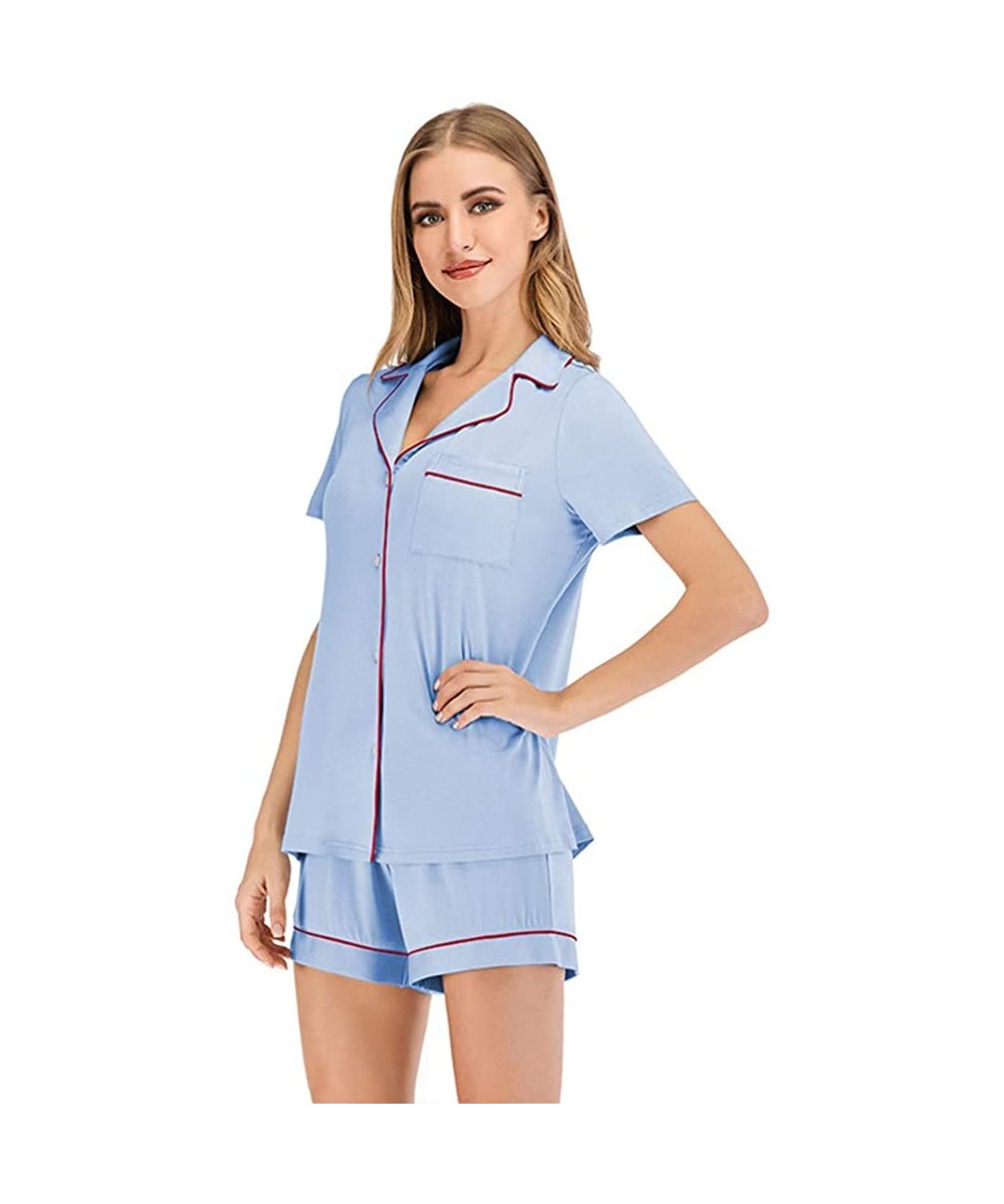 Sets Womens Soft Pajama Sets- Cotton Long Sleeve Pajamas for Women Sleepwear Button Down Nightwear Lounge Sets - Light Blue(s...