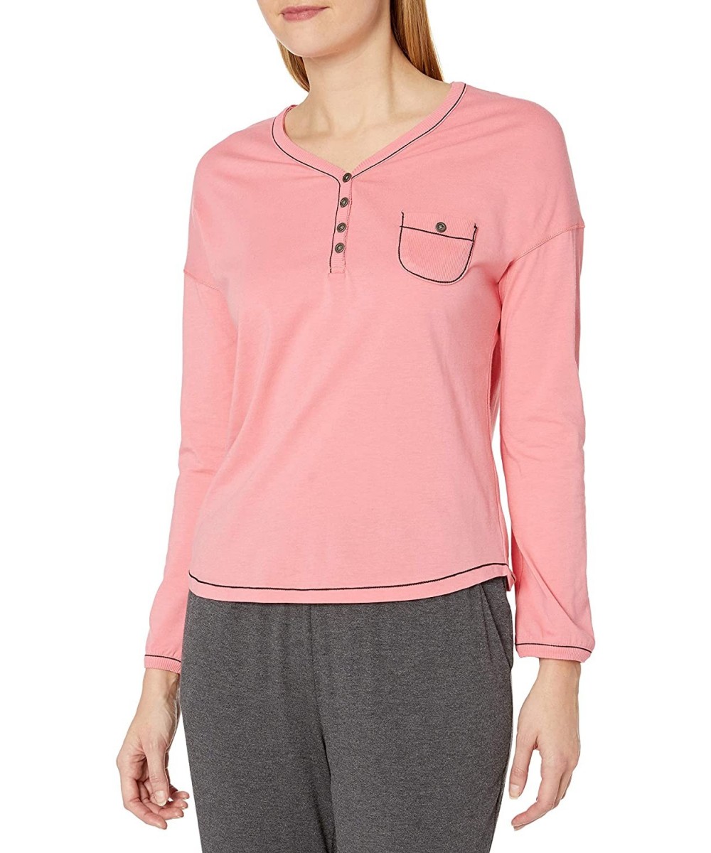 Sets Women's Long Sleeve Top Pajama Shirt Pj - Spiced Coral - CU12O1HSQ2M