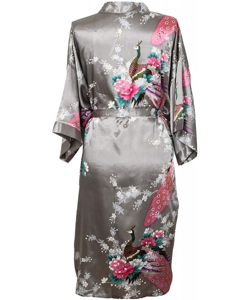 Robes Kimono Robe Long 16 Colors Premium Peacock Bridesmaid Bridal Shower Womens Gift - Grey - C012LQLRKCJ