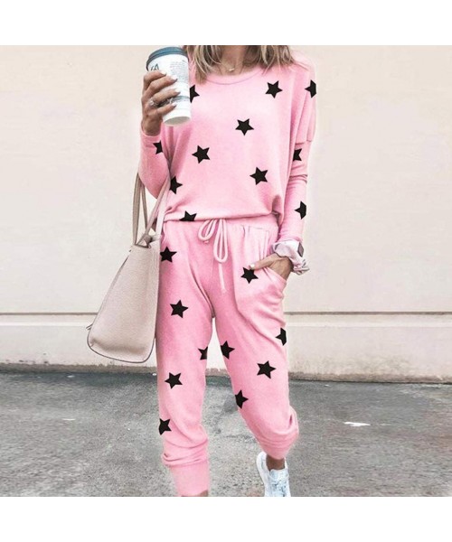 Sets Tie Dye Pajamas for Women Womens Long Sleeve Tie Dye Sweatsuit Pullover Sweatpants Jogger Long Pajamas Set Pink - CW19DS...