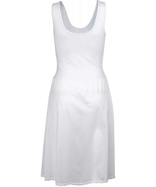 Slips Sleeveless Comfy Cotton Cami Top - Smooth Non Cling Nylon Bottom Full Slip - Lines Itchy/ Transparent Dresses - White -...