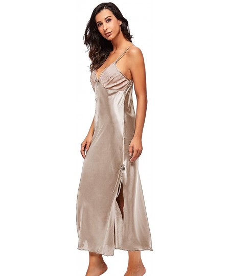 Nightgowns & Sleepshirts Womens Summer Sexy Sleepwear Silk Satin Nightdress Long Style Nighties - Champagne - CH17YHZEL49