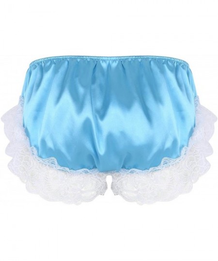 Briefs Men's Ruffled Floral Lace Satin Bikini Briefs Maid Sissy Panties Knickers Underwear - Blue - C119D8O0KU9