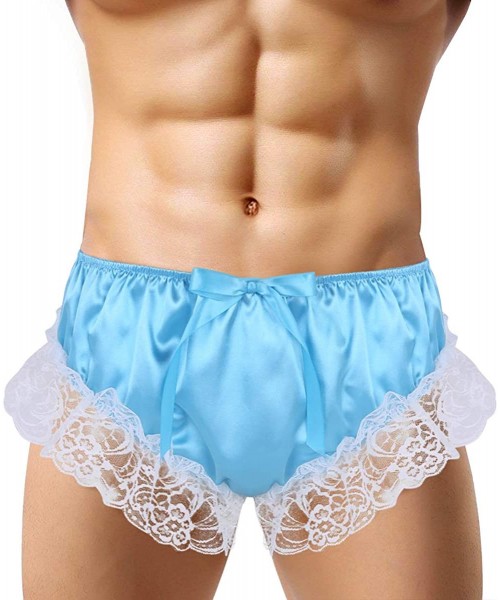 Briefs Men's Ruffled Floral Lace Satin Bikini Briefs Maid Sissy Panties Knickers Underwear - Blue - C119D8O0KU9