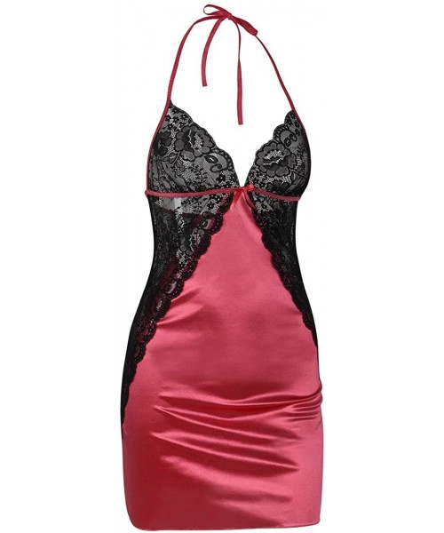 Baby Dolls & Chemises Women Lingerie Sexy Chemise V Neck Lace Babydoll Sleepwear with G-String - Cayenne-1 - CX18D5SO4CI