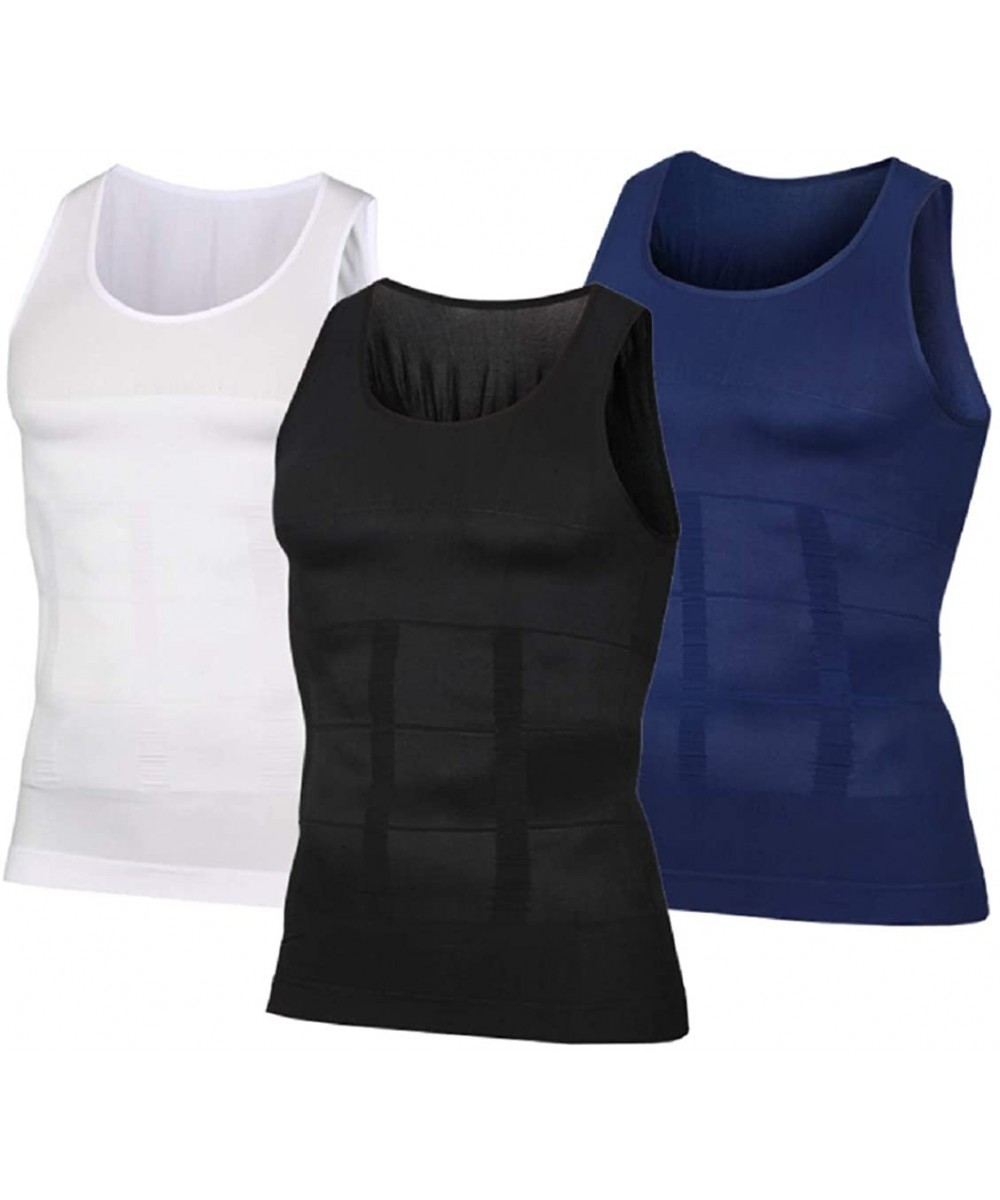 Shapewear Men's Body Shaper Slimming Shapewear Shirt Compression Vest Tummy Waist Elastic Tank Top - White - CL18WNL2IEK