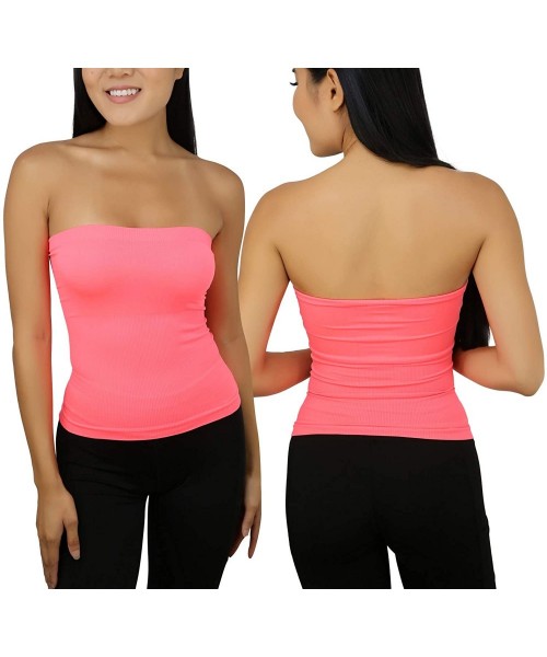 Camisoles & Tanks Women's Sexy Sleek & Slimming Layering Bandeau Strapless Tube Top - Neon Coral - C018X87XROM