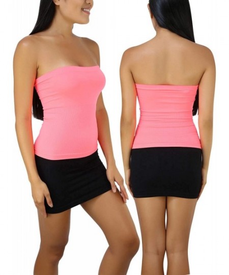 Camisoles & Tanks Women's Sexy Sleek & Slimming Layering Bandeau Strapless Tube Top - Neon Coral - C018X87XROM
