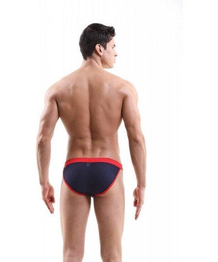 Briefs Men's Low Rise High-Leg Opening Bikini Underwear Sexy Mens Bulge Briefs - Black/Navy/Jujube Red - CJ18ZADU248