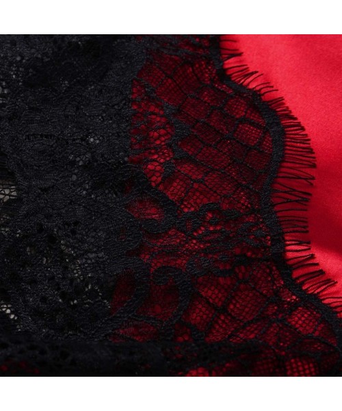 Bustiers & Corsets Sexy Lingerie Satin Silk Pajamas Bow Nightdress Women Underwear Sleepwear Satin - Red - CI19682EDIC