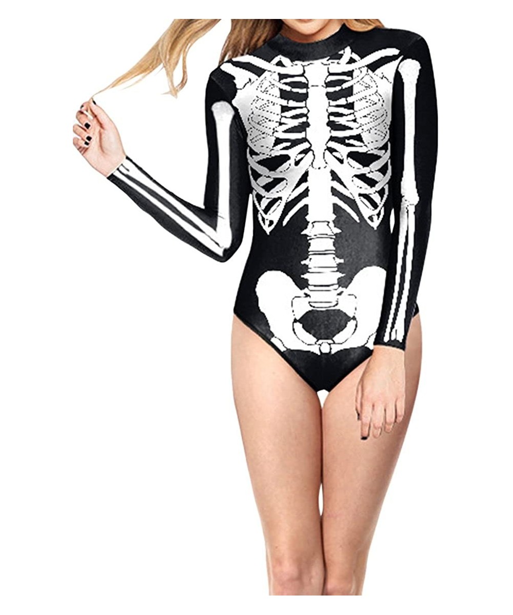 Shapewear Women Halloween Skull Costume Printing Skeleton Cosplay Jumpsuit Romper - Print 21 - CF18X99CCYI