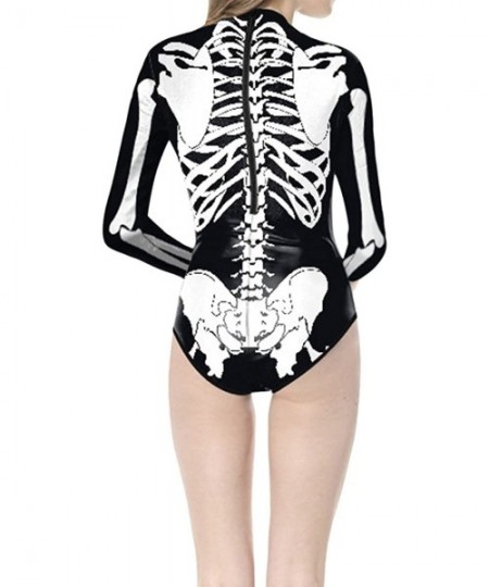 Shapewear Women Halloween Skull Costume Printing Skeleton Cosplay Jumpsuit Romper - Print 21 - CF18X99CCYI