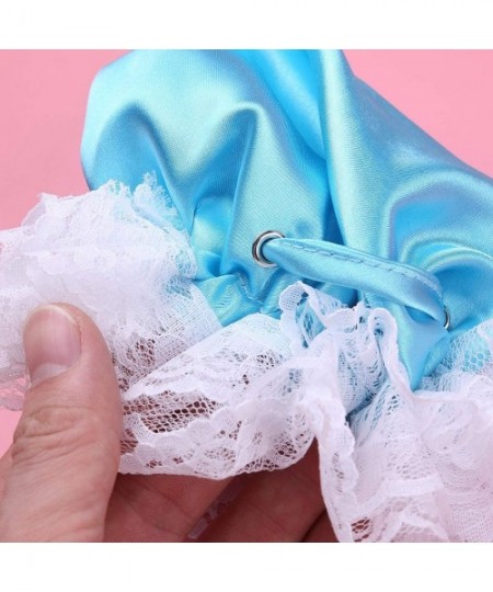G-Strings & Thongs Men's Sissy Bulge Pouch Satin Panties Micro Lace Frilly G-String Thong C-String Underwear Nightwear - Blue...