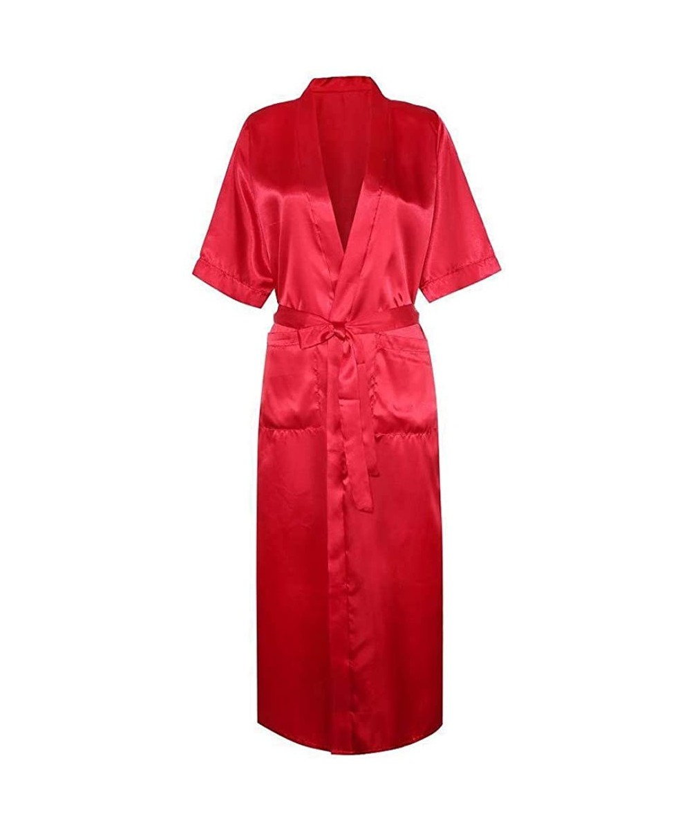 Robes Sexy Seductive Women's Bathrobe Long Silk Doll Dress Underwear Nightdress Suit - Red - CA18NNX59QN