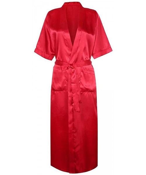 Robes Sexy Seductive Women's Bathrobe Long Silk Doll Dress Underwear Nightdress Suit - Red - CA18NNX59QN