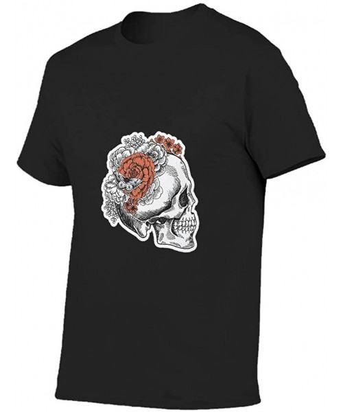 Undershirts Wreath Skull Cotton T Shirt Mens Soft Everyday Short Shirt Scary Skull - Black - CN19DSU33Q5