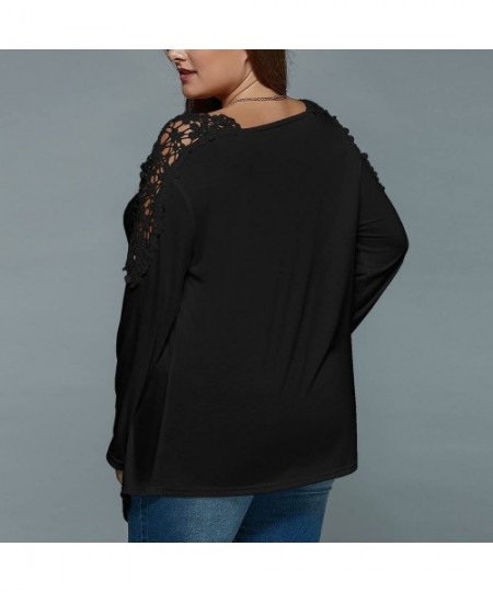 Sets Plus Size Henley V Neck Lace up Tops Patchwork Casual Short Sleeve Blouse Shirts - Z6_black - CF193DX20A8