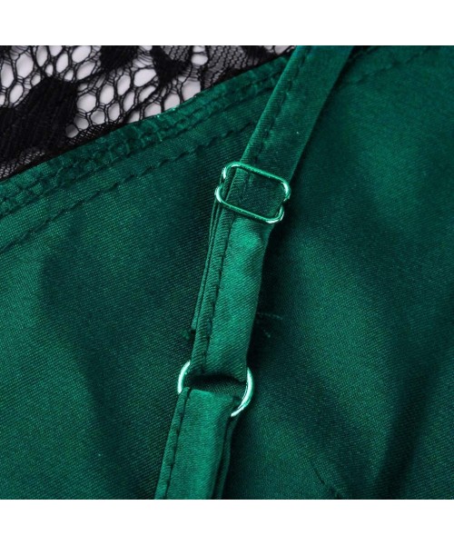 Thermal Underwear Women Sleepwear Sleeveless Strap Nightwear Lace Trim Satin Cami Top Pajama Sets - C-green - C718UD7QH8I