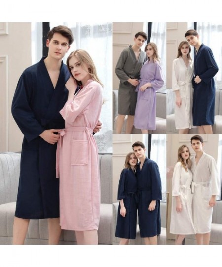 Robes Womens Soft Robe Pajamas Home Casual Comfy Spa Bathrobe Solid Long Sleepwear Pocket Waistband - Navy - C2193T7UA68