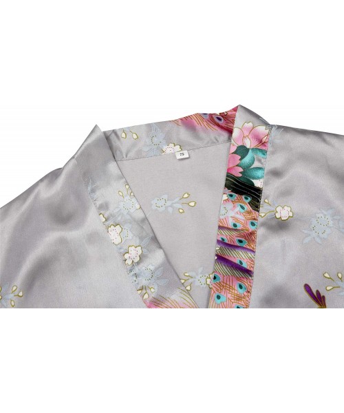 Robes Women's Peacock Floral Lightweight Kimono Robe Bride Bridesmaid Dress Gown - Silver - CV199HY569I