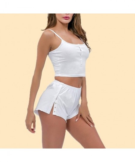 Sets Women's Summer Stretch Two-Piece Outfit Fashion Casual Sling Shorts Set Pajamas - White - CO19852AXLK