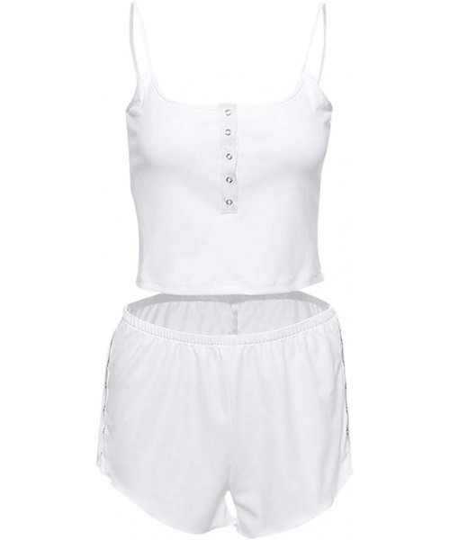 Sets Women's Summer Stretch Two-Piece Outfit Fashion Casual Sling Shorts Set Pajamas - White - CO19852AXLK