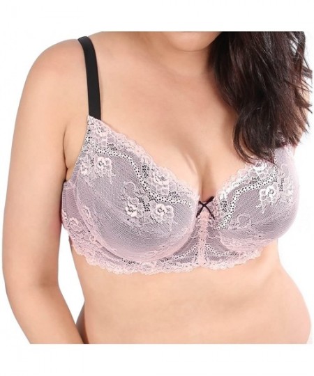 Bras Bella Full Coverage Plus Size Bra Floral Lace Comfortable Support Lingerie for Women - Pink - C218CU3WRR9